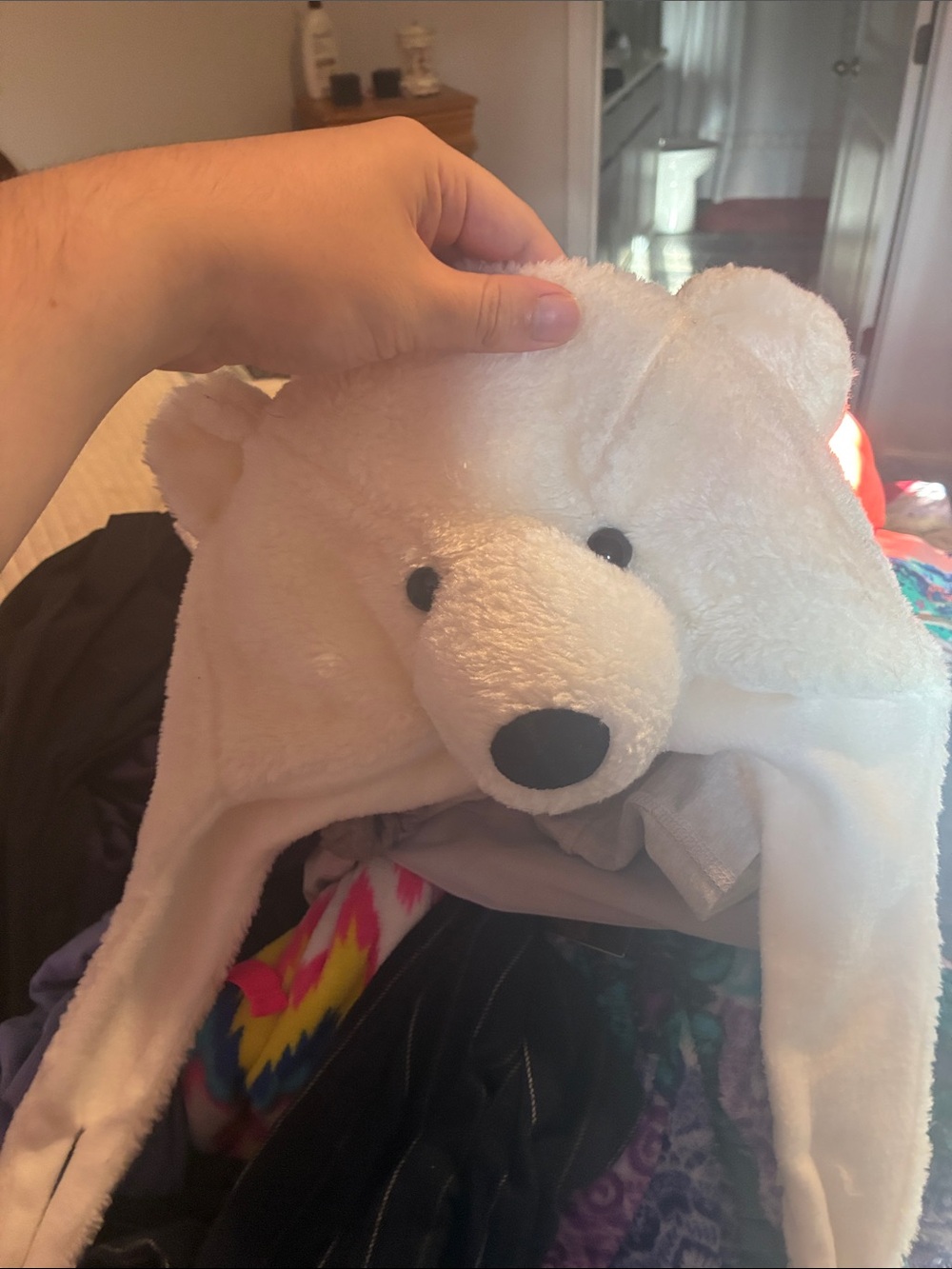 Plush White Polar Bear Hooded Kids Hat - Soft Cozy Toy Accessory